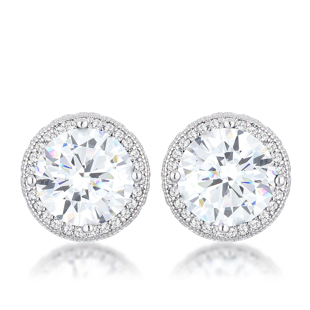 5.84 Ct Rhodium Clear CZ Round Halo Earrings