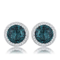 5.84 Ct Rhodium Blue Green Clear CZ Halo Earrings