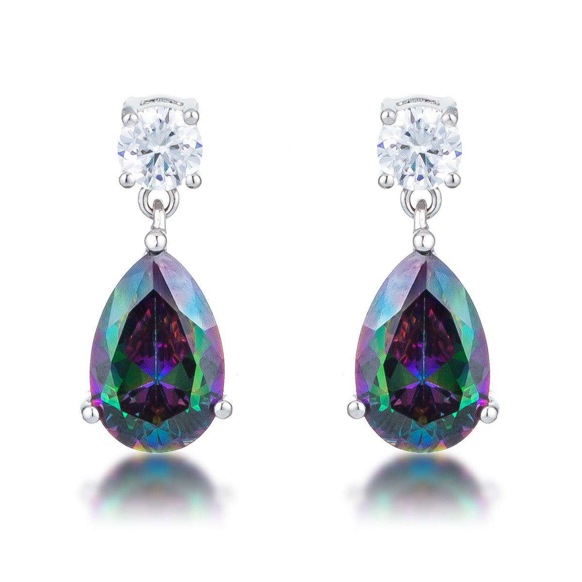 9.9Ct Rhodium Mystic Iridescent Teardrop Earrings