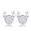 Rhodium Plated Clear CZ Reindeer Earrings