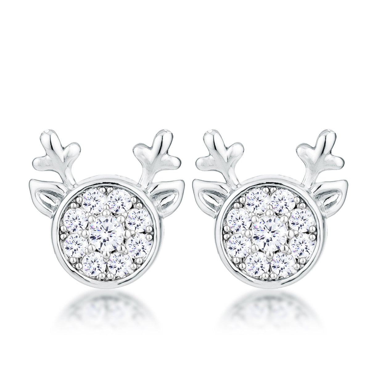 Rhodium Plated Clear CZ Reindeer Earrings