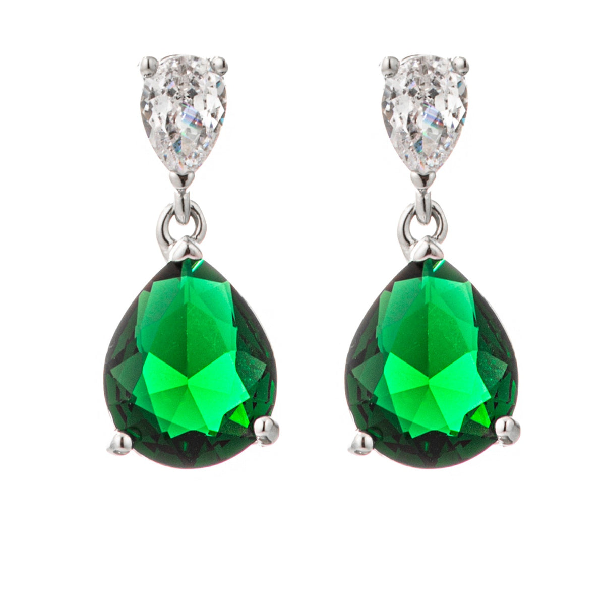 Emerald Green CZ Pear Drop Earrings