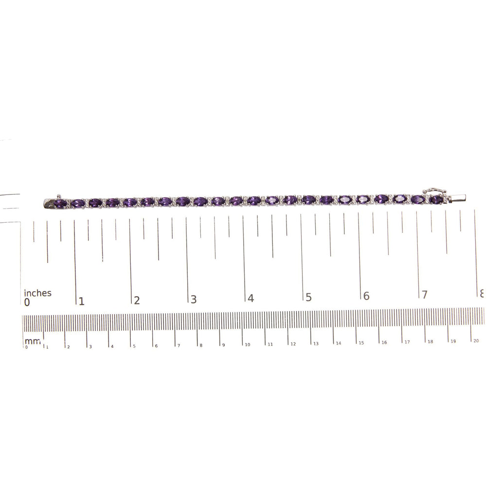 .925 Sterling Silver 9 1/2 Cttw Alternating Oval Amethyst and White Diamond Accent Link Tennis Bracelet (I-J Color, I3 Clarity) - 7.25" Inches
