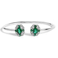 Sterling Silver White Topaz and Green Emerald Floral Bangle Bracelet