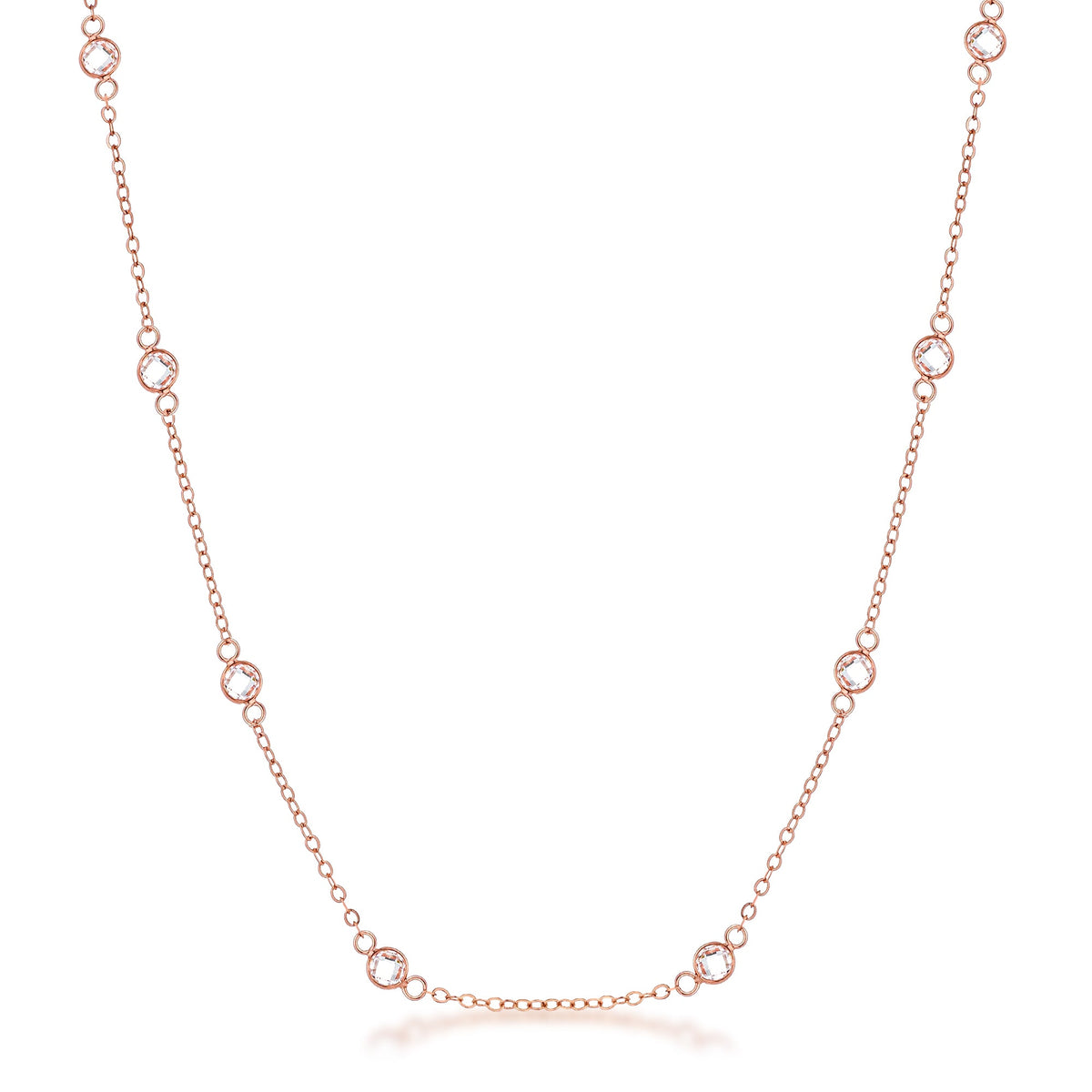 16 18k Rose Gold Plated Clear CZ Round Bezel Saturn Necklace