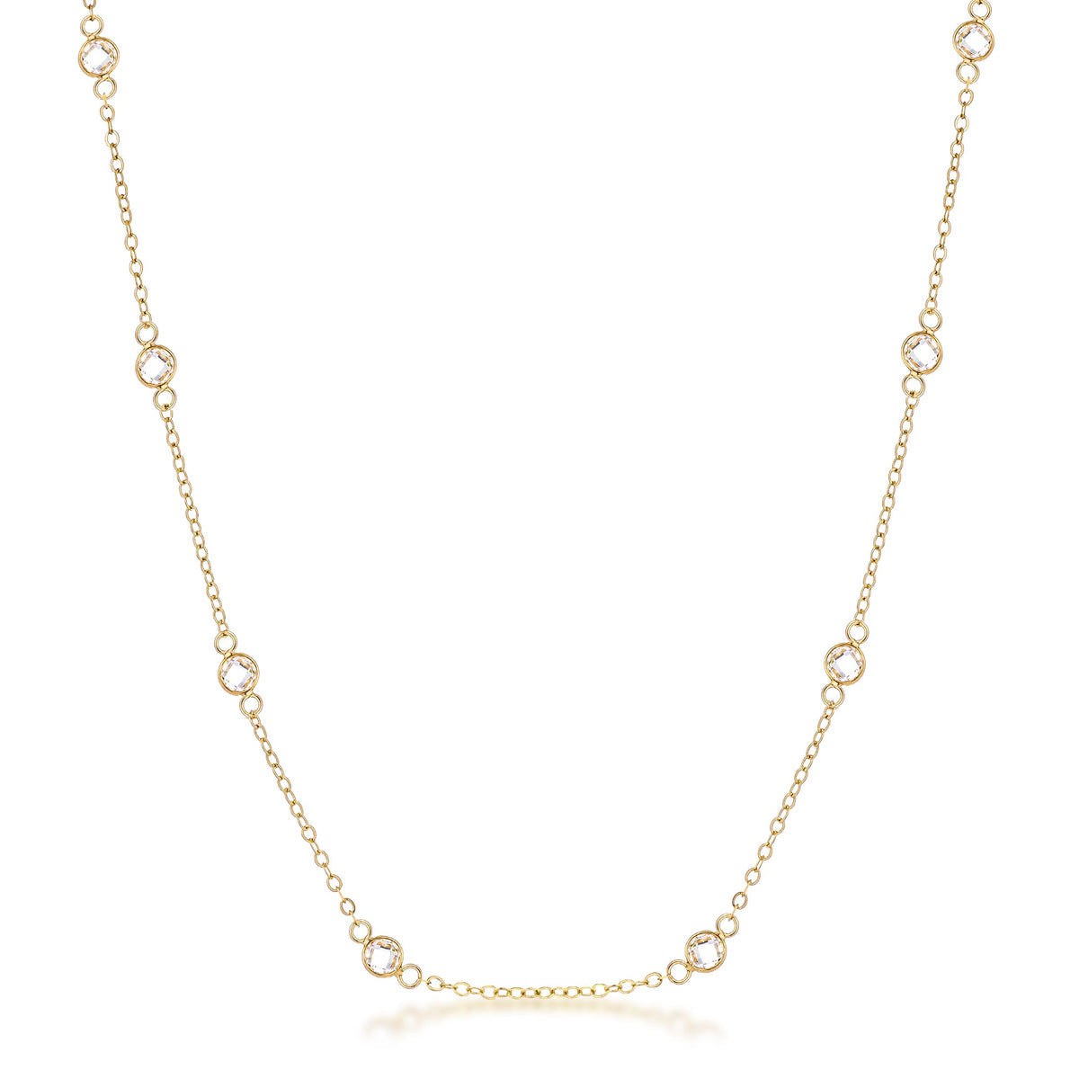 16 18k Gold Plated Clear CZ Round Bezel Saturn Necklace