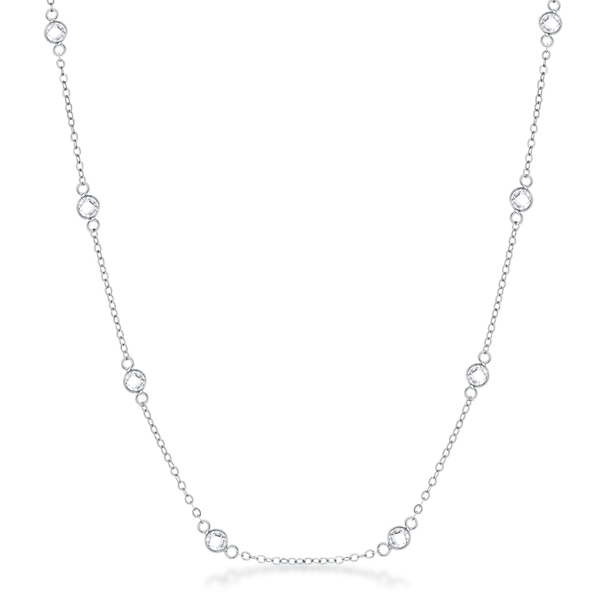 16 Rhodium Plated Clear CZ Round Bezel Saturn Necklace