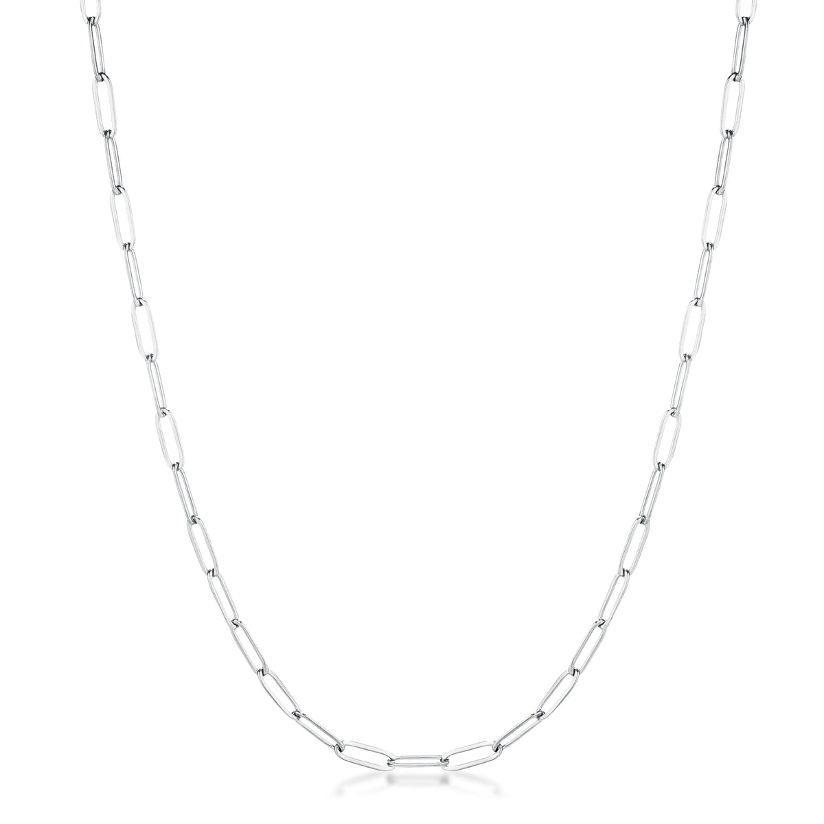 16 Rhodium Plated Linked Mid Size Paperclip Chain Necklace