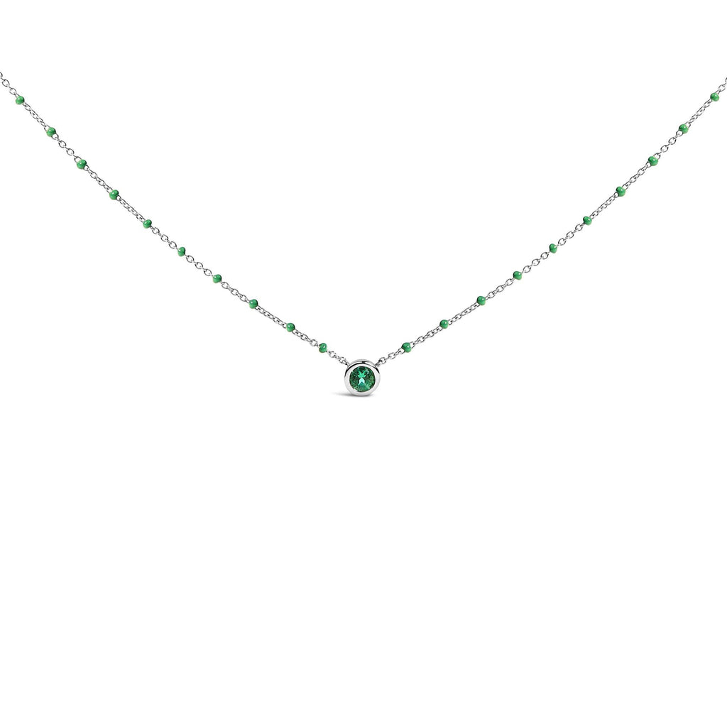 Sterling Silver Lab Created Emerald Bead Chain Necklace