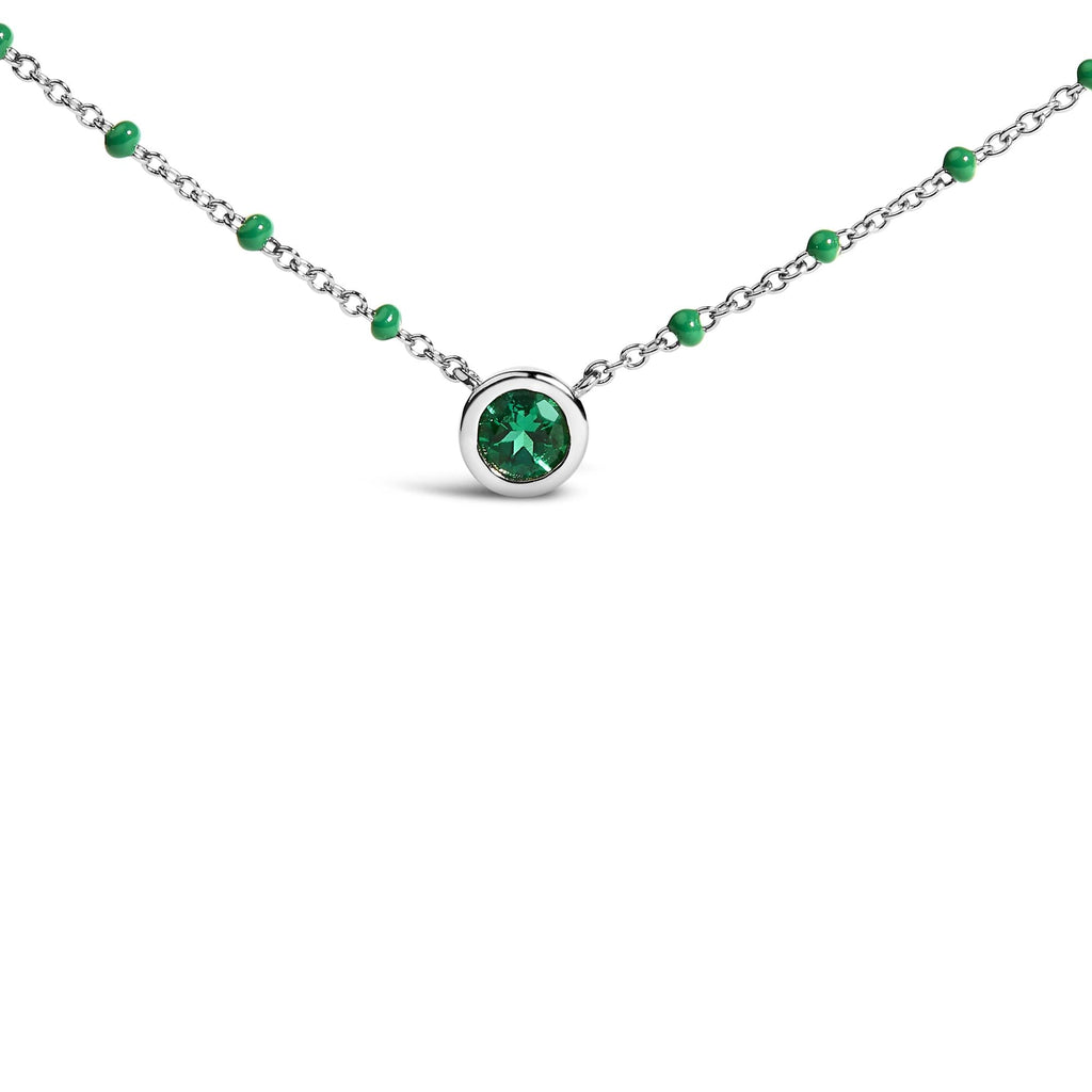 Sterling Silver Lab Created Emerald Bead Chain Necklace