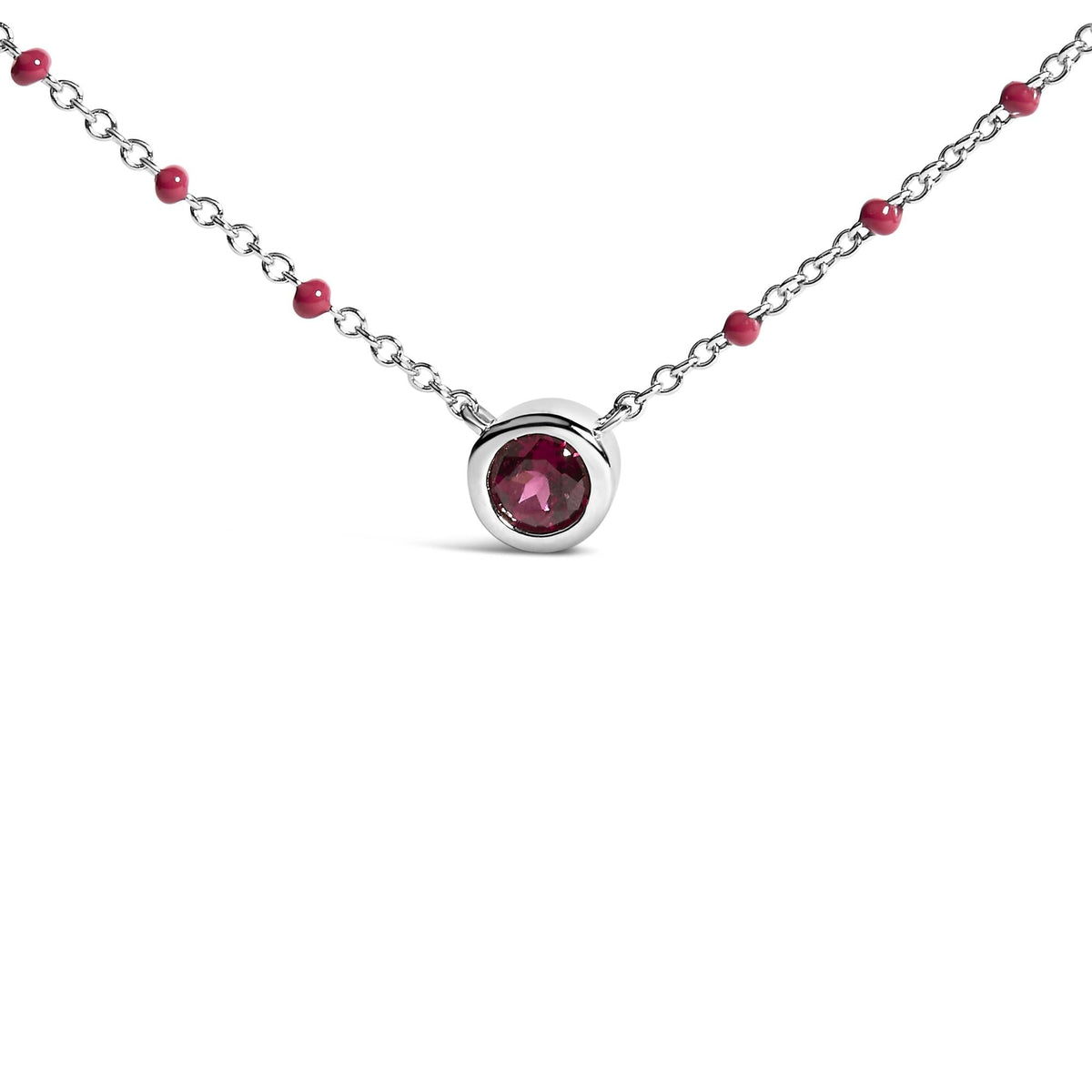 Sterling Silver Rhodolite Enamel Bead Chain Necklace 18 Inch