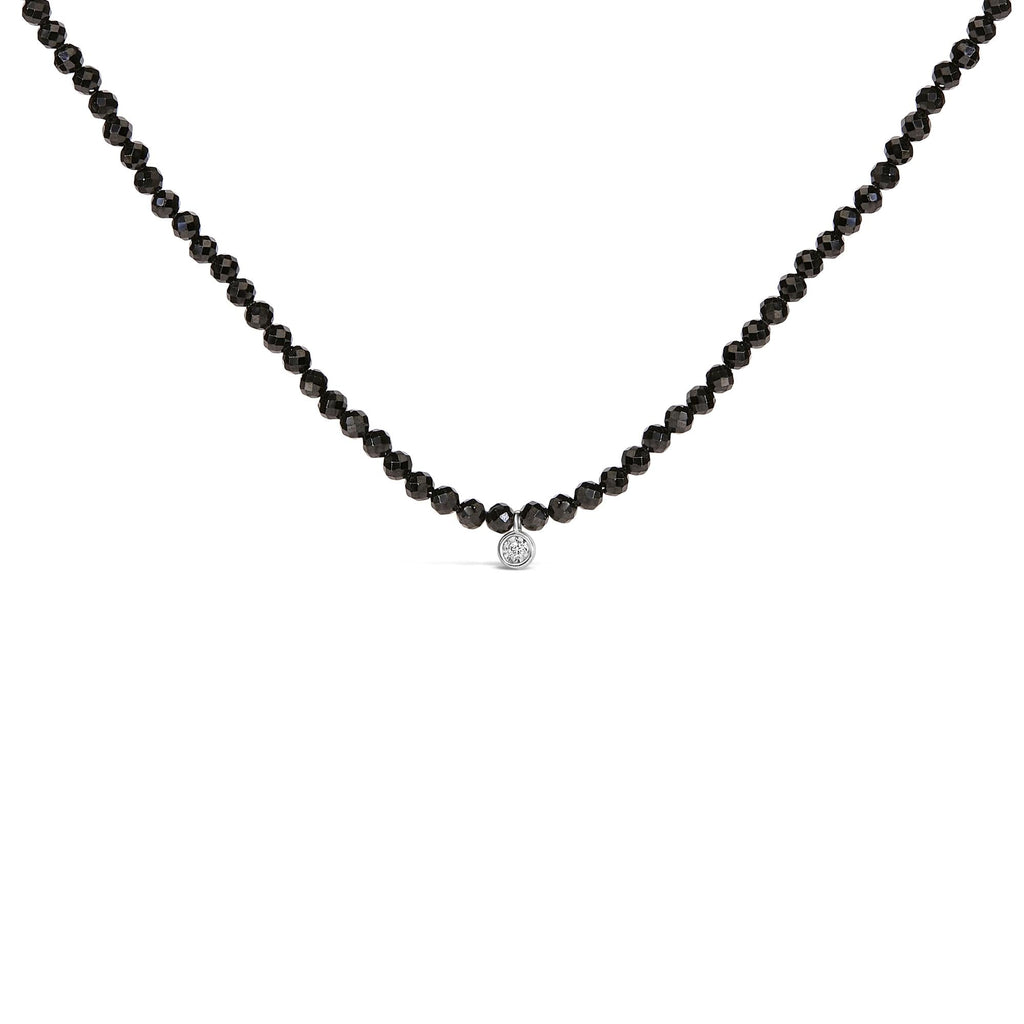 Sterling Silver Diamond Accent Black Spinel Bead Station Necklace