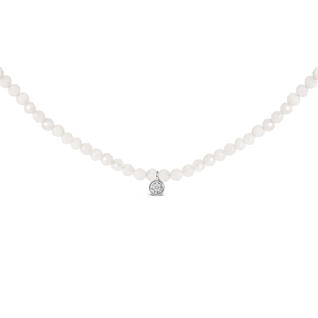 Sterling Silver Moonstone Bead Station Necklace with Diamond Accent