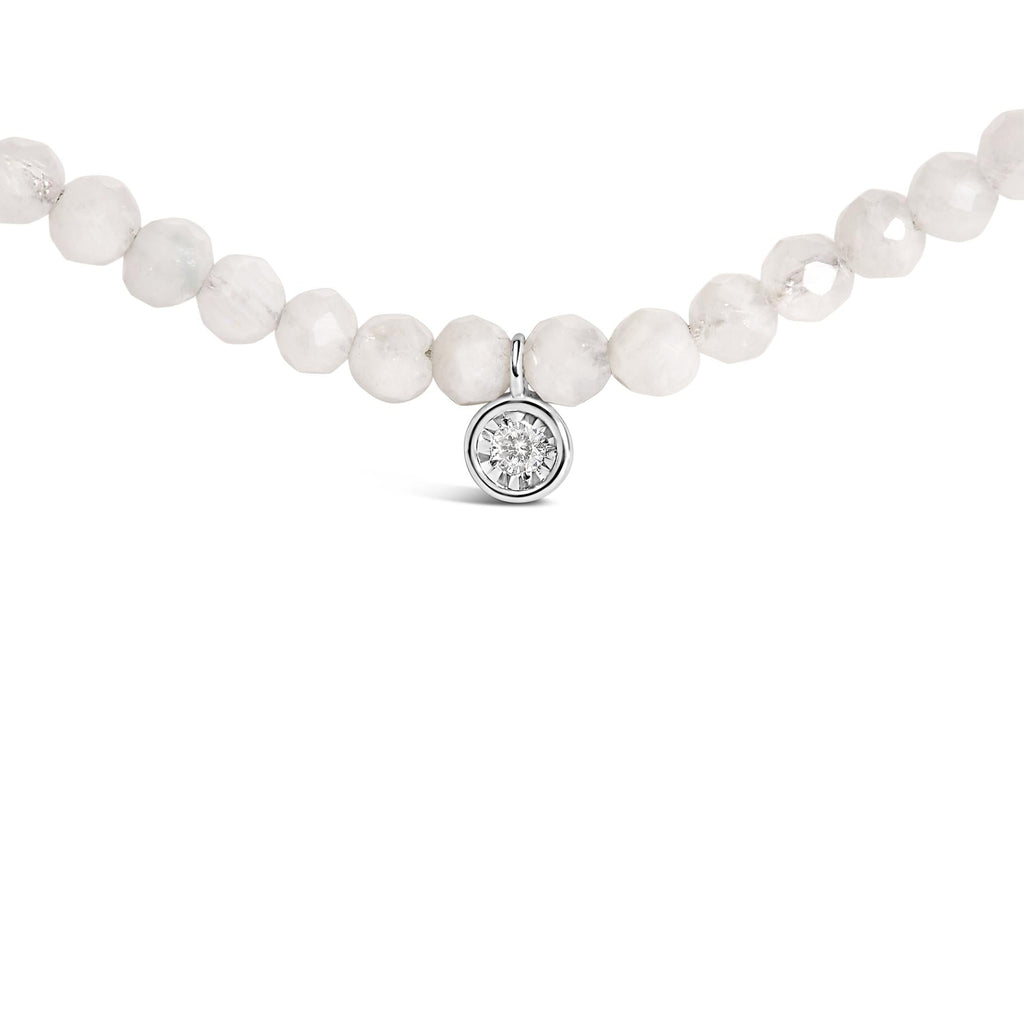 Sterling Silver Moonstone Bead Station Necklace with Diamond Accent