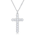 Micro Beaded Rhodium Plated Clear CZ Cross Pendant