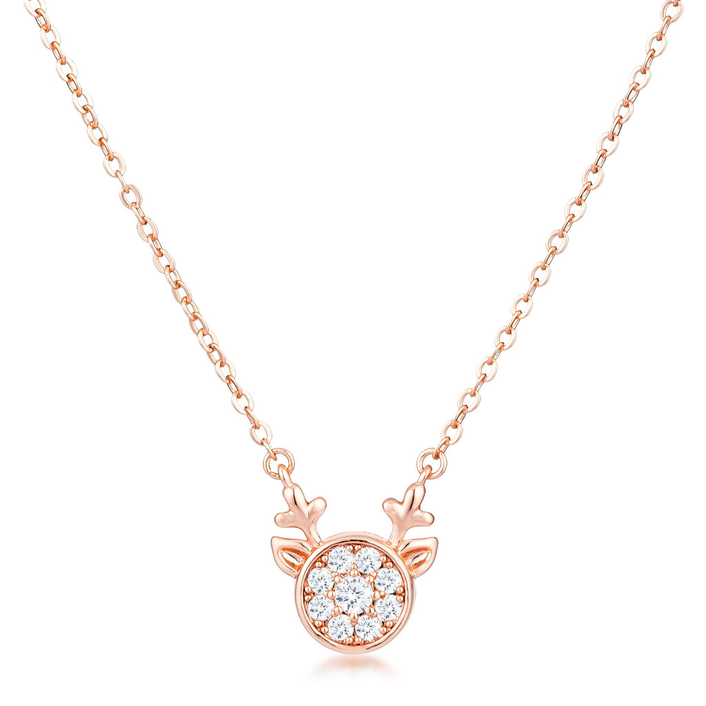 Rose Gold Plated Reversible Sapphire Blue CZ Reindeer Pendant
