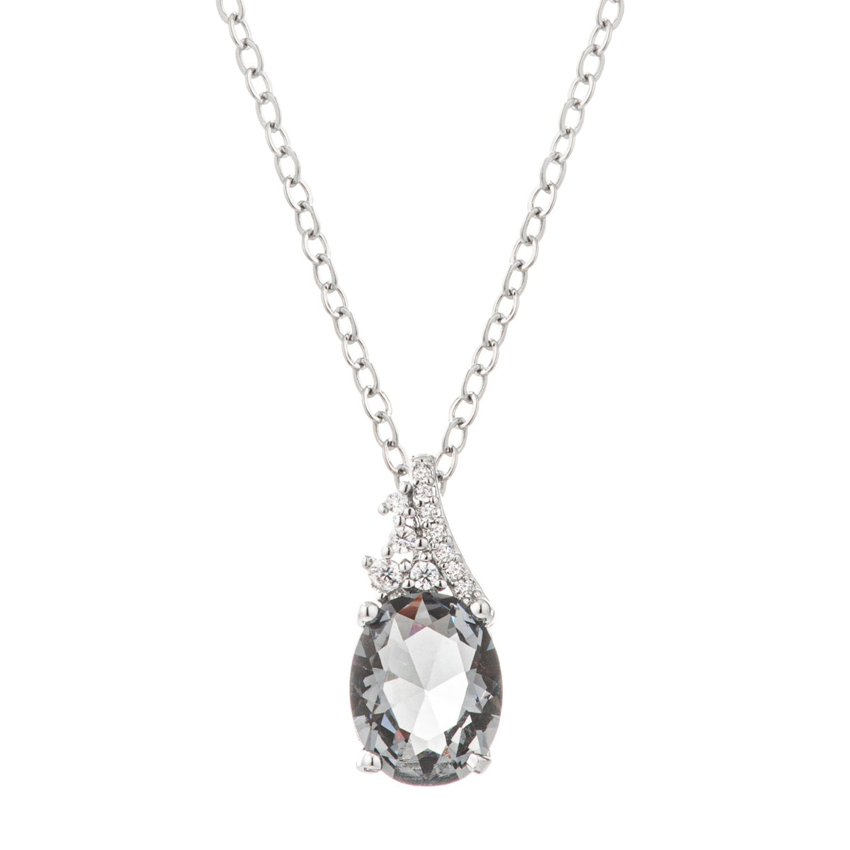 3ct. Silver Mist Oval CZ Rhodium-Plated Pendant Necklace