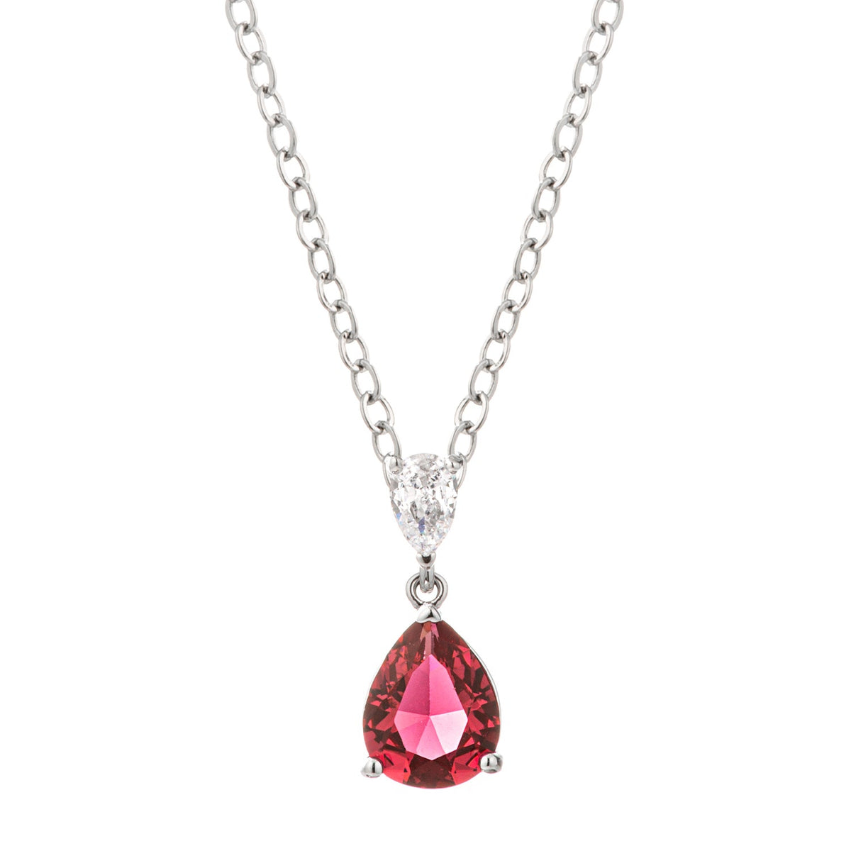 Rose-Pink Pear CZ Drop Necklace