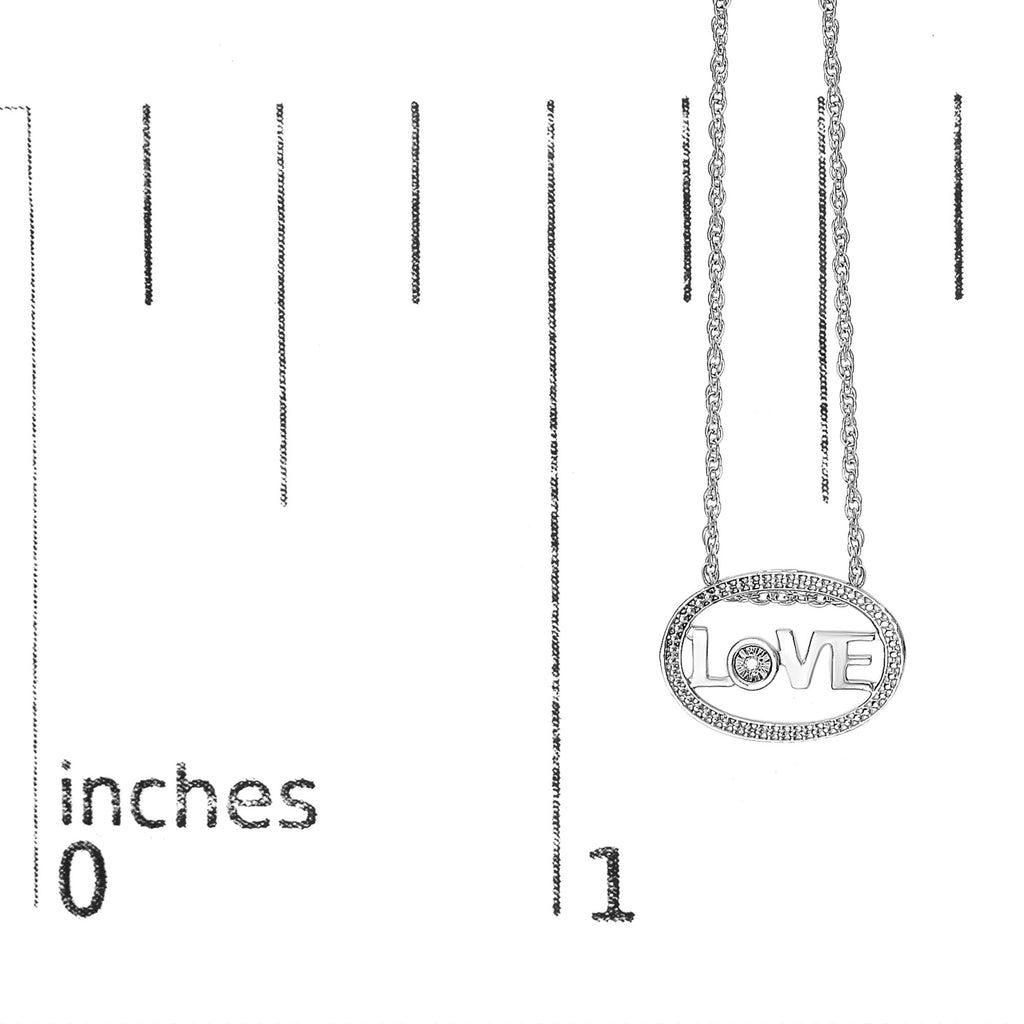 .925 Sterling Silver Diamond Accent "LOVE" Beaded Oval Pendant Necklace (J-K Color, I2-I3 Clarity) - 18" Inches