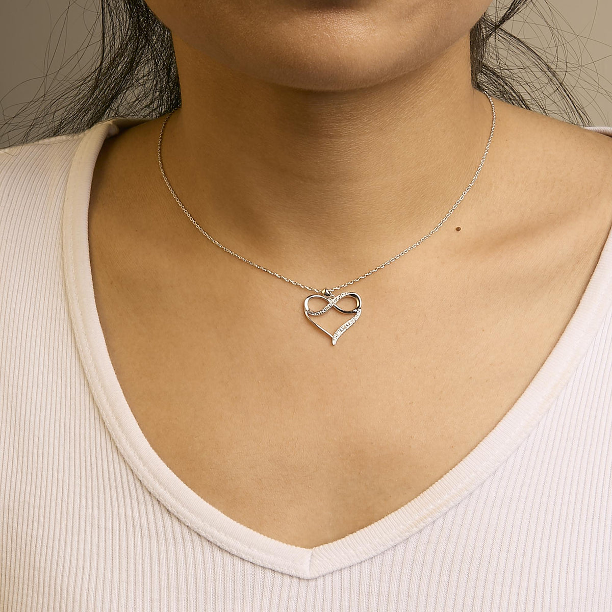 .925 Sterling Silver Diamond Accent Infinity Heart Love Pendant Necklace (J-K Color, I2-I3 Clarity) - 18" Inches