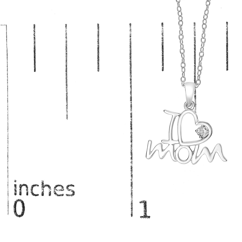.925 Sterling Silver Diamond Accent "I Love Mom" Heart Pendant Necklace (J-K Color, I2-I3 Clarity) - 18" Inches