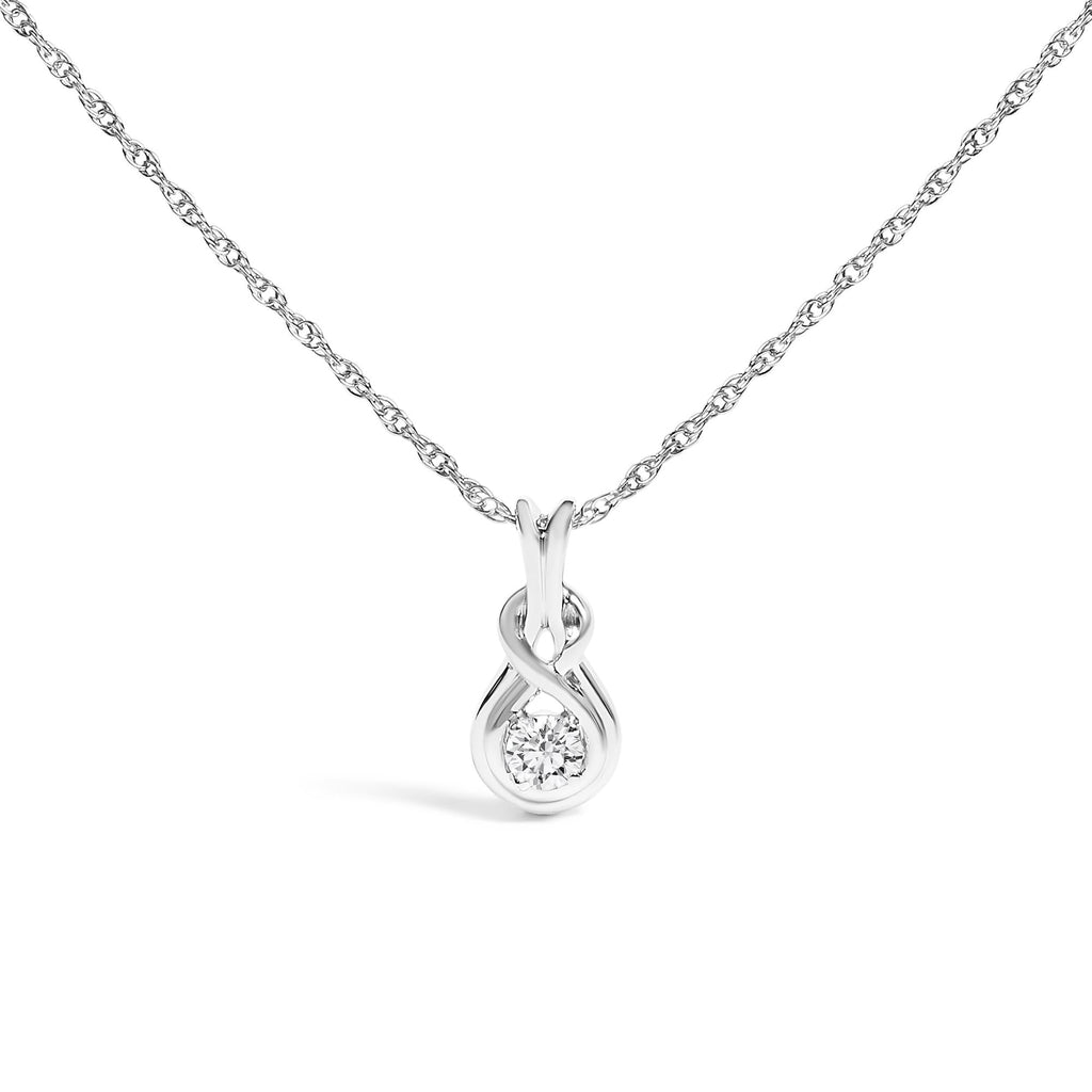 .925 Sterling Silver 1/10 Cttw Lab Grown Diamond Love Knot Solitaire Pendant Necklace - Size 18 Inches