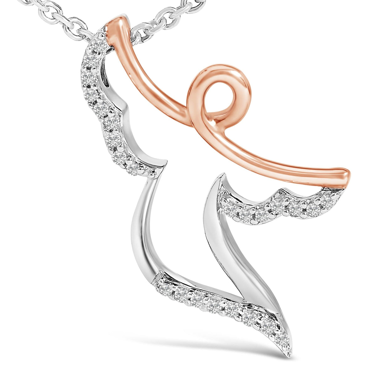 14K Rose Gold Plated Sterling Silver 1/10 Cttw Diamond Angel Pendant Necklace