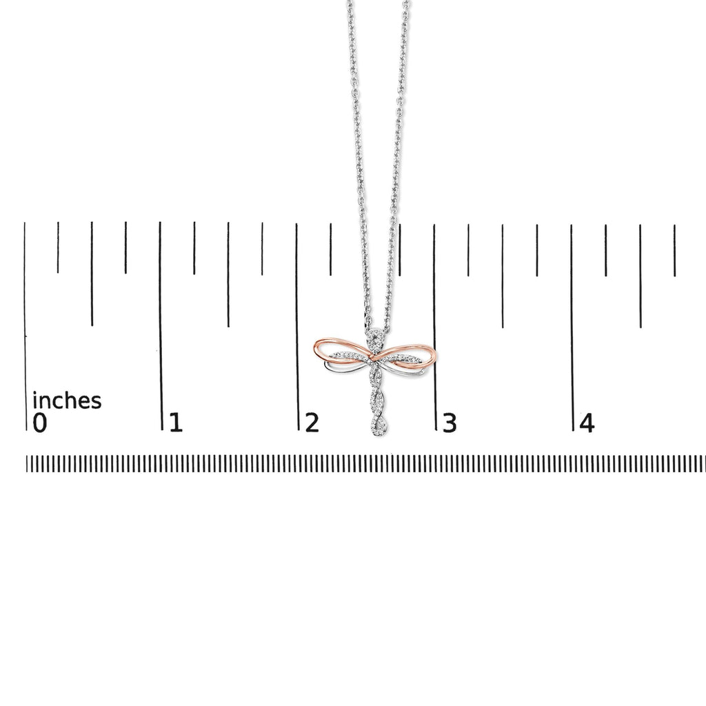 14K Rose Gold Plated Sterling Silver 1/10 Cttw Diamond Dragonfly Pendant Necklace