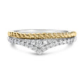 10K Yellow Gold Plated Sterling Silver 1/4 Cttw Diamond Chevron and Rope Band Ring