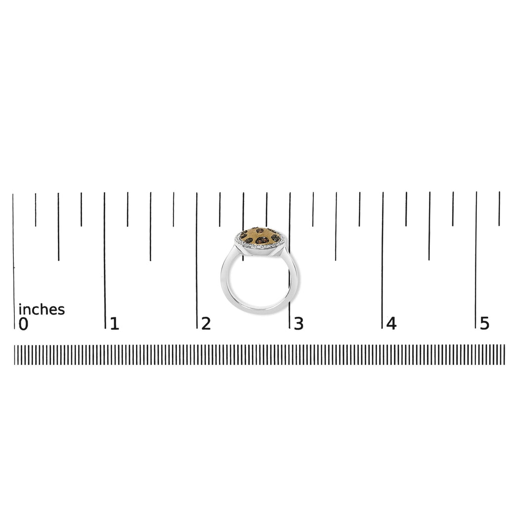 10K Yellow Gold Plated Sterling Silver 1/3 Cttw Oval Mixed Diamond Halo Shield Ring