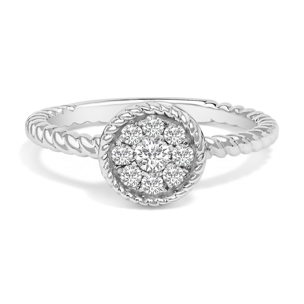 Sterling Silver 1/4 Cttw Diamond Floral Round Braided Ring