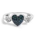 Sterling Silver 1/5 Cttw Blue and White Diamond Triple Heart Ring