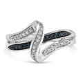 Sterling Silver 1/10 Cttw Blue and White Diamond Crossover Ring
