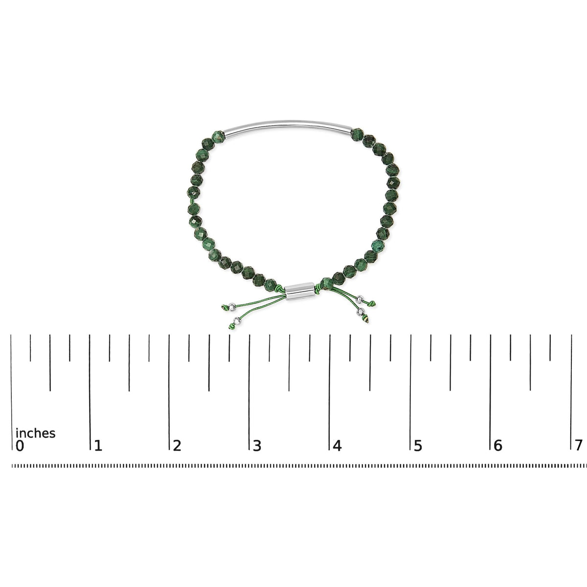 Sterling Silver Malachite Bead Station Bracelet with Bolo Clasp